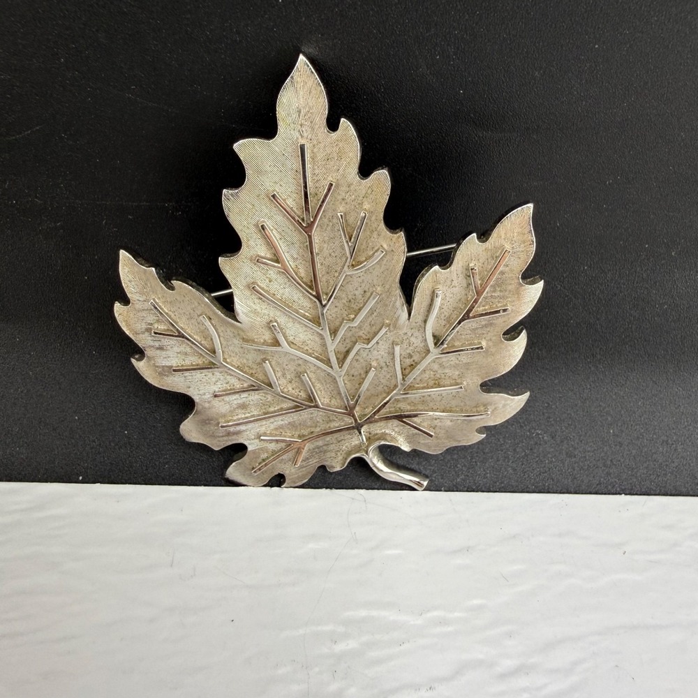 Vintage Trifari Leaf Brooch Silver Tone Signed